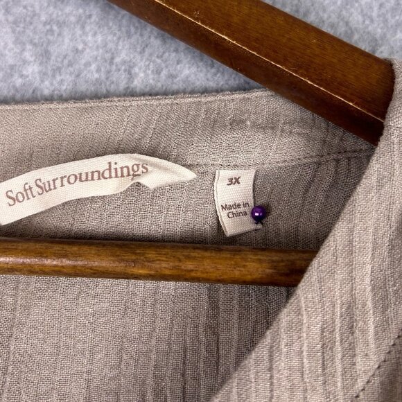 Soft Surrounding Shirt Women's 3X Taupe Crinkle Tunic Button Hem Lagenlook Boho - Picture 8 of 12